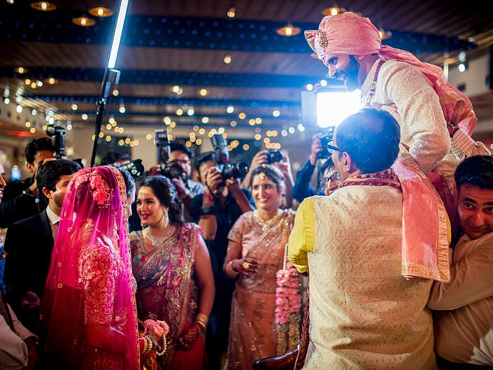 varmaala fun as groom waits for the bride